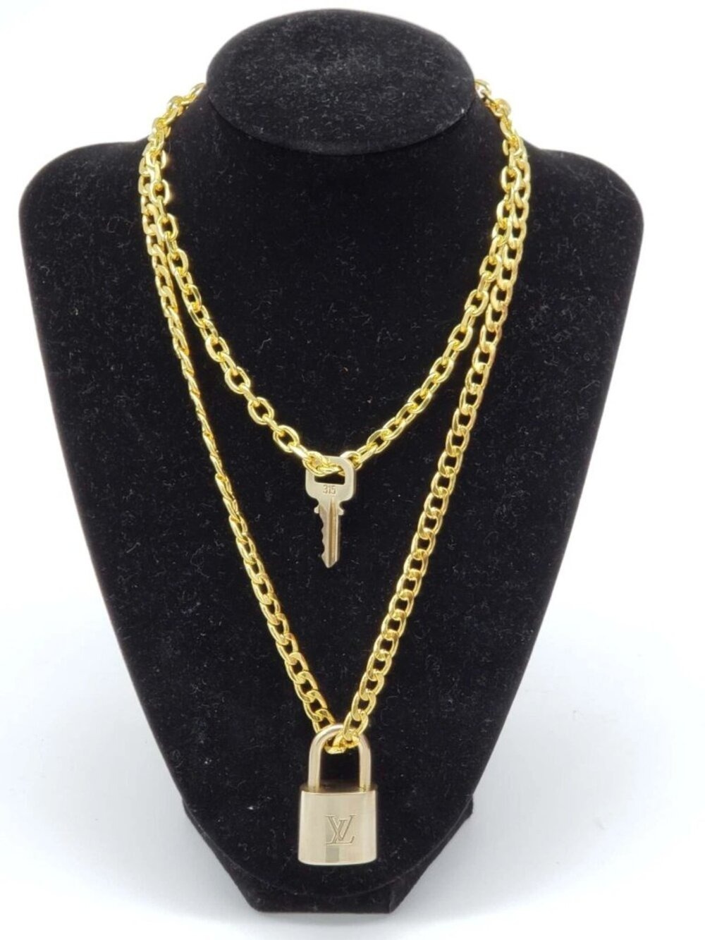 Authentic Louis Vuitton Lock & Key w/ 18k Gold Plated Chain Necklace